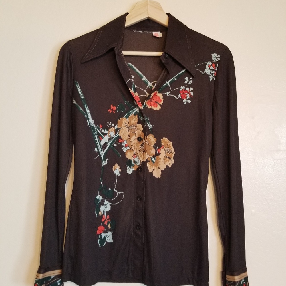 Nylon Brown and Baby Blue Collared Floral Shirt